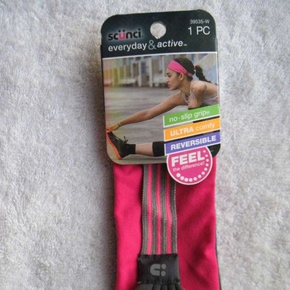 Scunci Everyday & Active Pink Gray No Slip Headwrap Wide Soft Fabric Head Band - Picture 5 of 7